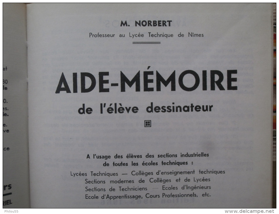 AIDE MEMOIRE de l'eleve dessinateur M. NORBERT NIMES   1965 - 1966