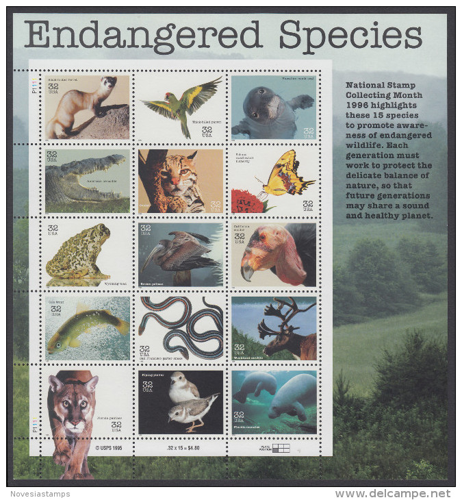 !a! USA Sc# 3105 MNH SHEET(15/b) - Endangered Species - Sheets