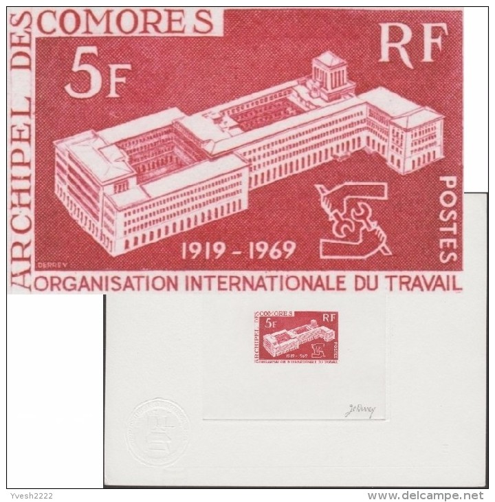 Comores 1970 Y&T 55. Épreuve D´artiste, Timbre Rouge Foncé. Émission Commune. Organisation Internationale Du Travail OIT - IAO