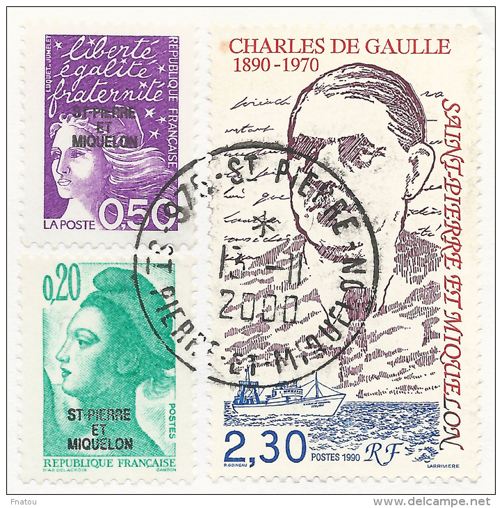 Saint Pierre And Miquelon, Charles De Gaulle, 2f30 On Cover, 2000 - Covers & Documents