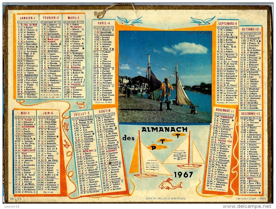 ALMANACH DES P.T.T 1967 (57)  -  ** PORT DE TROUVILLE (Calvados.) **  - Photo : BERGER  -  Calendrier *OLLER * Série 2 - Big : 1961-70