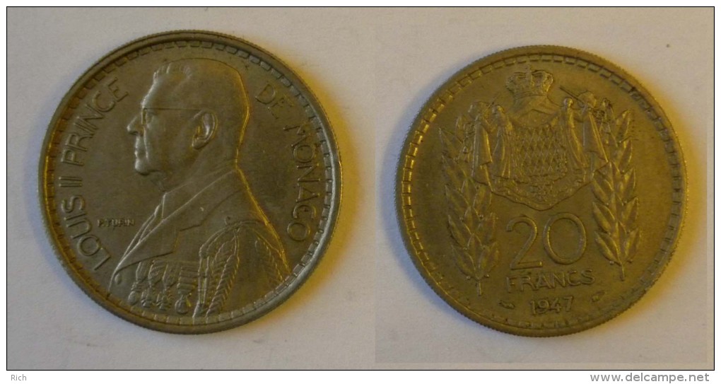 Pièce De Monnaie Monaco 20 Francs 1947 - Louis II - Cupro Nickel - 1922-1949 Louis II