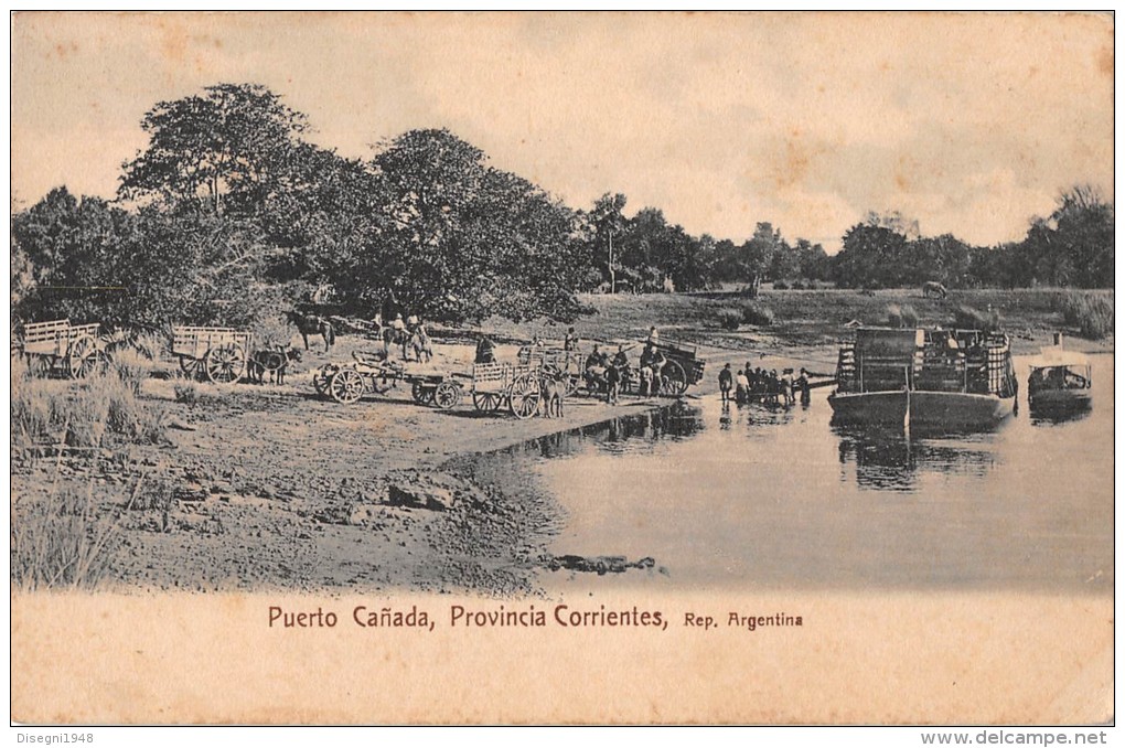 04989 "PUERTO CANADA, PROVINCIA CORRIENTES, REP. ARGENTINA" ANIMATA, CARRI, VAPORETTI. CART. POST. ORIG. NON SPEDITA. - Argentine