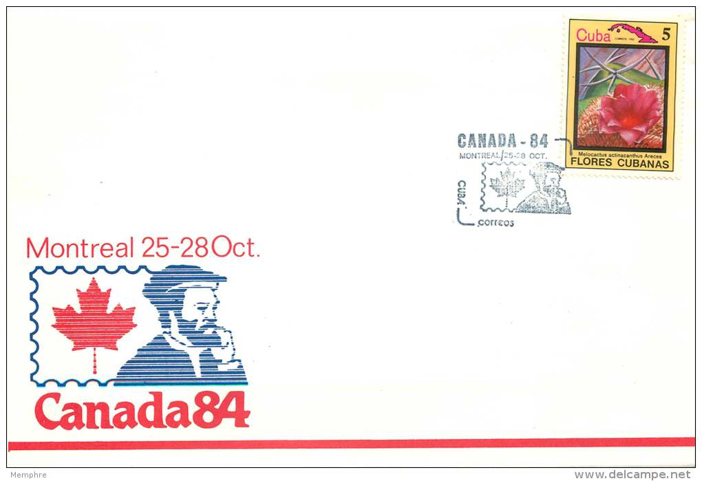 1984  Cuba Flowers On Canada84 Souvenir Enveloppe - Brieven En Documenten