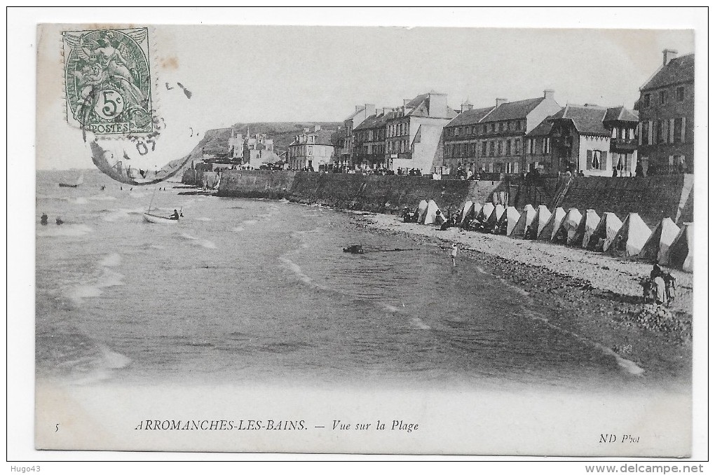 ARROMANCHES  EN 1907 - N° 5 - VUE SUR LA PLAGE - CPA VOYAGEE - Arromanches