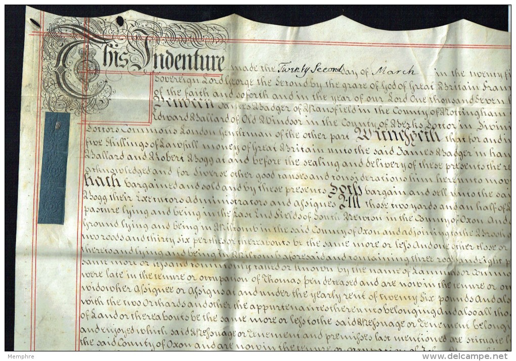 1747  Indenture For The Sale Of Land And Buildings In South Trenton, Oxon County - Historische Dokumente