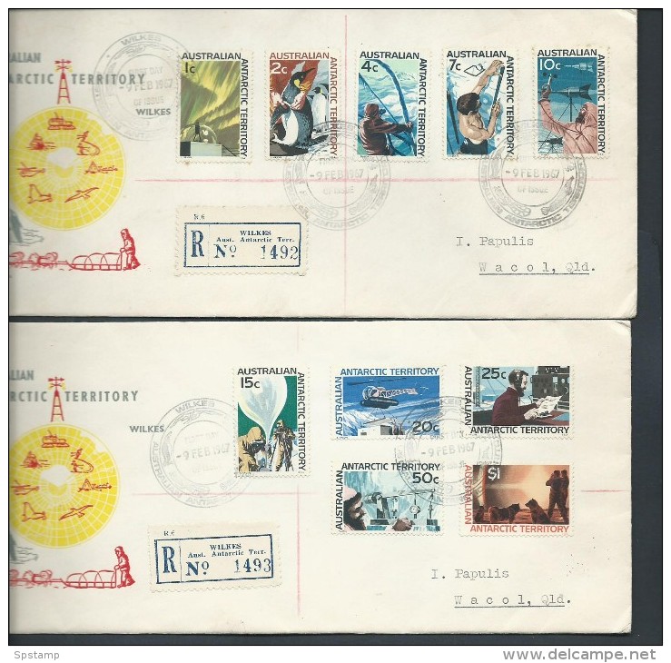 Australian Antarctic Territory 1966 Decimal Definitives Set 10 On 2 Wilkes Base Registered FDC - FDC