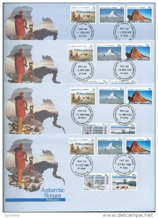 Australian Antarctic Territory 1984 Scene Definitives I 4 Base FDC Set Official Unaddressed - FDC