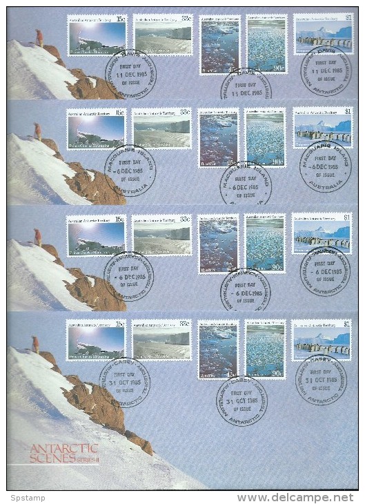 Australian Antarctic Territory 1985 Scene Definitives II 4 Base FDC Set Official Unaddressed - FDC