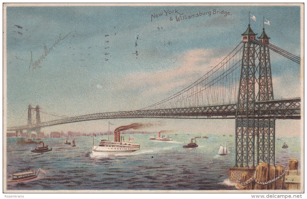 New York En Williamsburg Bridge Stamp Hudson Terminal Station 1909 - Ponts & Tunnels