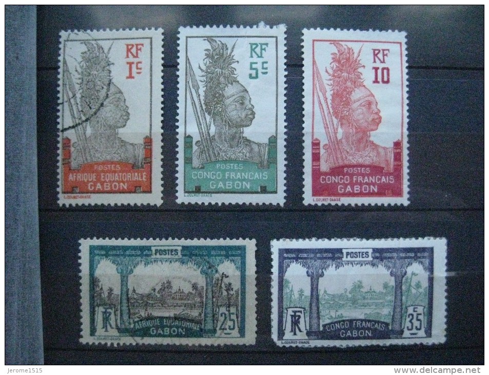 Timbres Colonie Française : Gabon YT N° 36* 37*, 39*, 49 (o), 58* - Usados