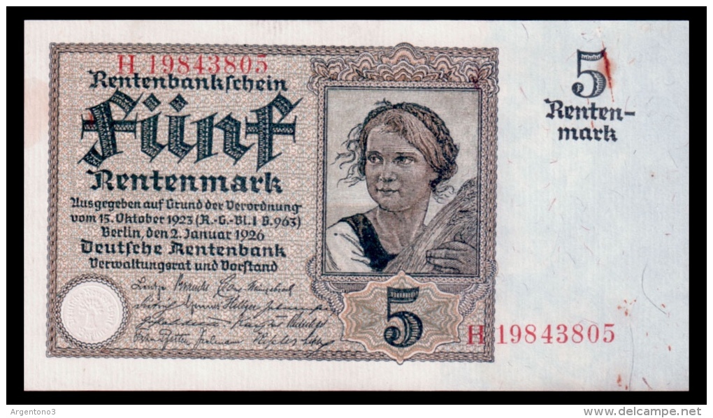 Germany 5 Mark 1926 XF+ - 5 Rentenmark