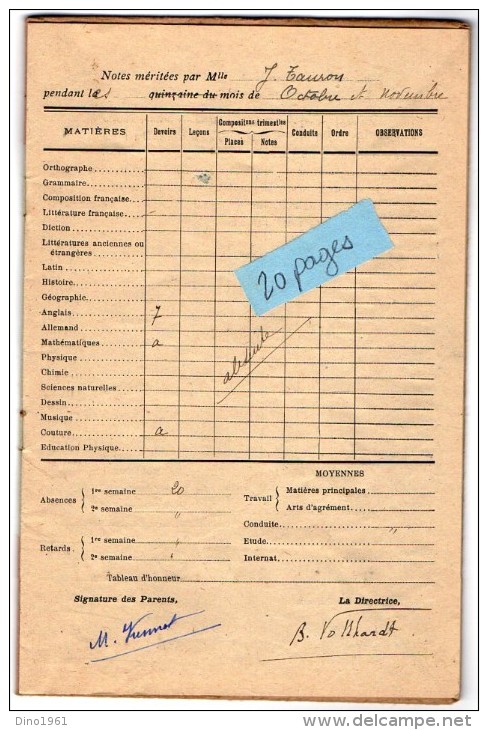 VP3390 - Carnet De Notes De Quinzaine De J. TANRON - Collège De Jeunes Filles De BEAUNE - Diplomi E Pagelle