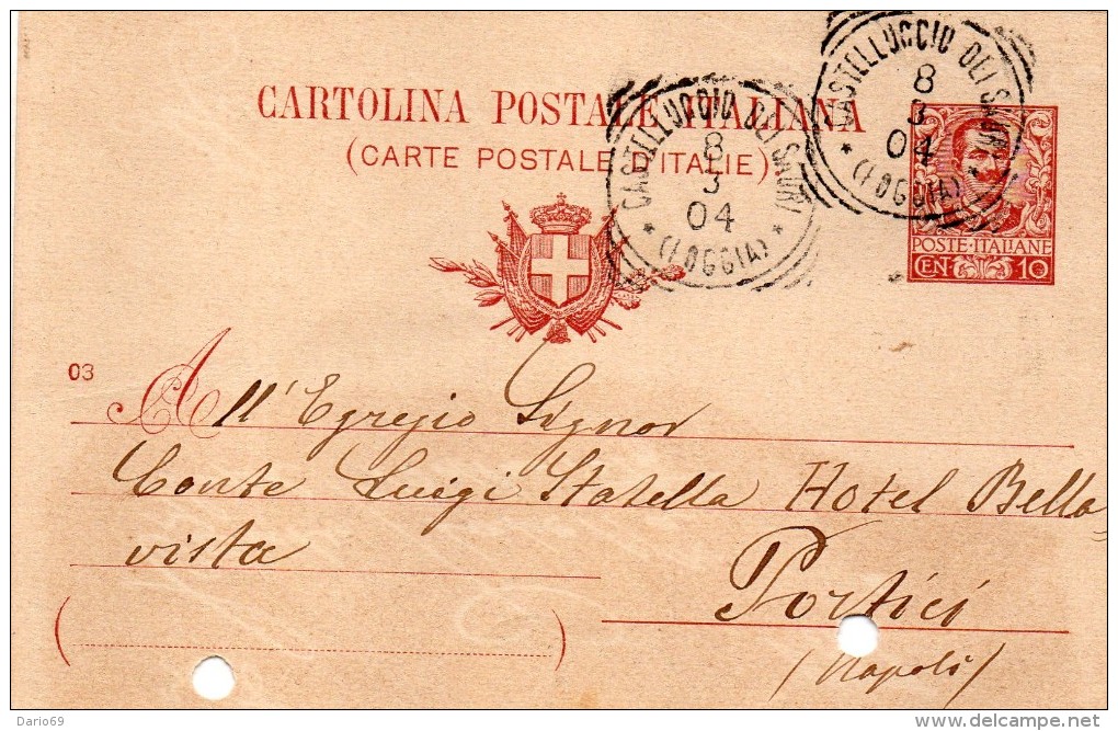 1904 CARTOLINA CON ANNULLO CASTELLUCCIO DEI SAURI FOGGIA X PORTICI HOTEL BELLAVISTA - Interi Postali