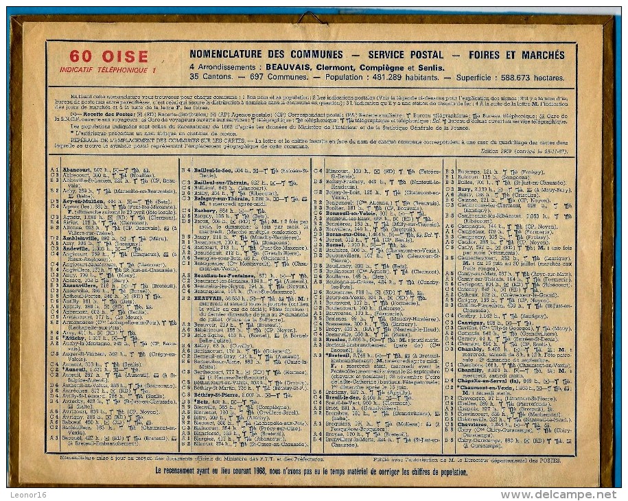 ALMANACH DES P.T.T. 1969 (60)  -  ** LA LAITIERE Et SON ATTELAGE CHIEN ** Photo ; FOTOGRAM - Calendrier : OBERTHUR - Grand Format : 1961-70