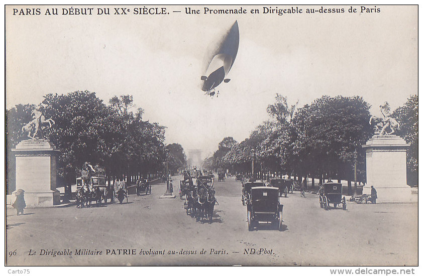 Aviation - Dirigeables - Paris Début XXème - Dirigeable Militaire Patrie Champs-Elysées - Attelage - Dirigeables