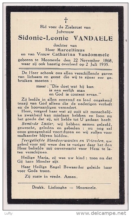 DP Sidonie Leonie VANDAELE - Vandommele - Moorsele - 1868 / 1935 - Avvisi Di Necrologio