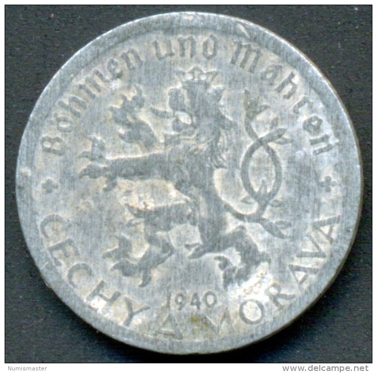 BOHMEN UND MAHREN , 1O HALERU 1940 , KM 1 UNCLEANED ZINC COIN - Czechoslovakia