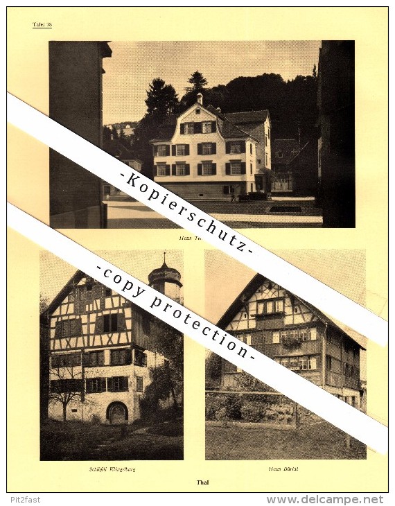 Photographien / Ansichten , 1937, Thal SG , Klingelburg , Bürkli , Rheineck , Löwenhof , Prospekt , Fotos , Architektur - Rheineck