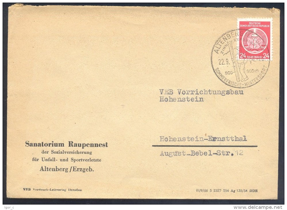 Germany Deutschland DDR 1954 Cover: Alpine Skiing Ski Alpine Sci Alpino:Altenberg Wintersport - Ski