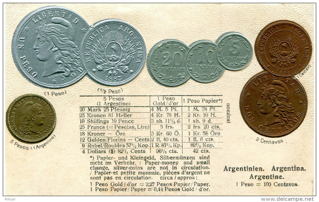 MONNAIE(ARGENTINE) CARTE GAUFREE - Monnaies (représentations)