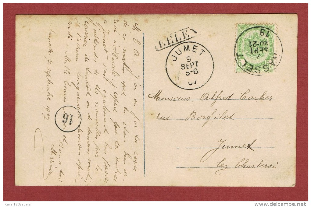 Eelen Langstempel / Griffe    Op Postkaart  1907 Via Hasselt Naar Jumet - Linear Postmarks