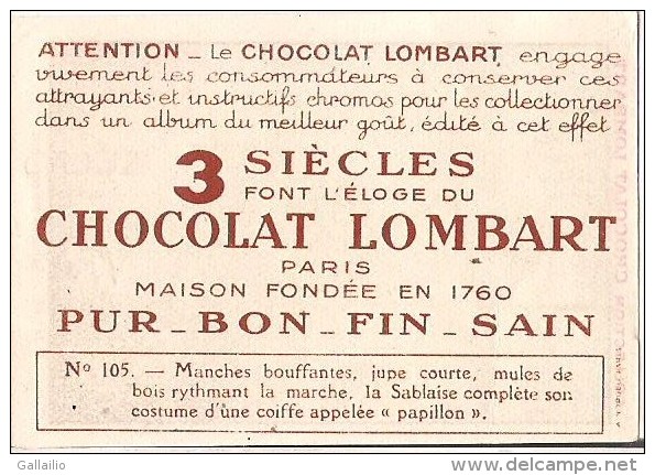 CHROMO IMAGE CHOCOLAT LOMBART SABLAISE EN COSTUME - Lombart