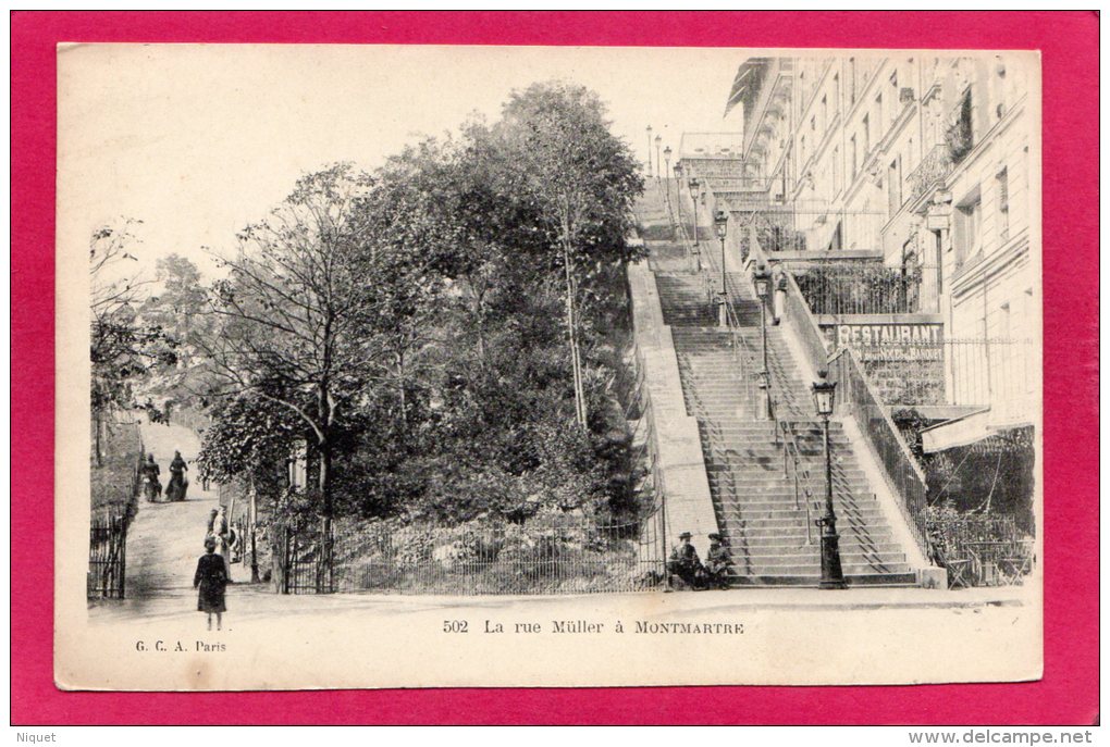 75 PARIS, La Rue Müller à Montmartre, Précurseur, Animée, (G.C.A., Paris) - Arrondissement: 18