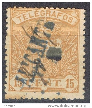 Sello 15 Cts Sepia, Telegrafos 1901, Lineal Azul De ALICANTE, Edifil Num 33 º - Telegrafi