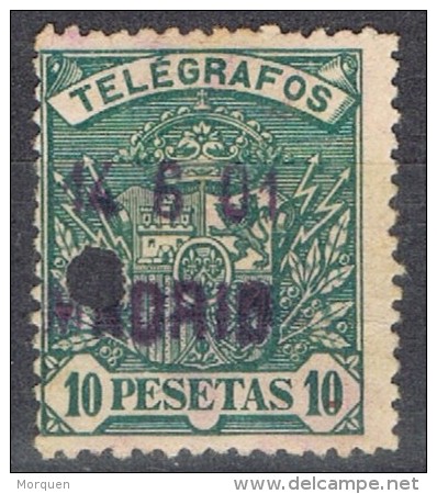 Sello 10 Pts Verde, Telegrafos 1901, Lineal Azul MADRID,  Edifil Num 38 º - Telegrafi