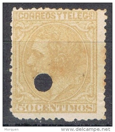 Sello 50 Cts Alfonso XII, Perforacion Telegrafica, Edifil Num 206T º - Telegramas