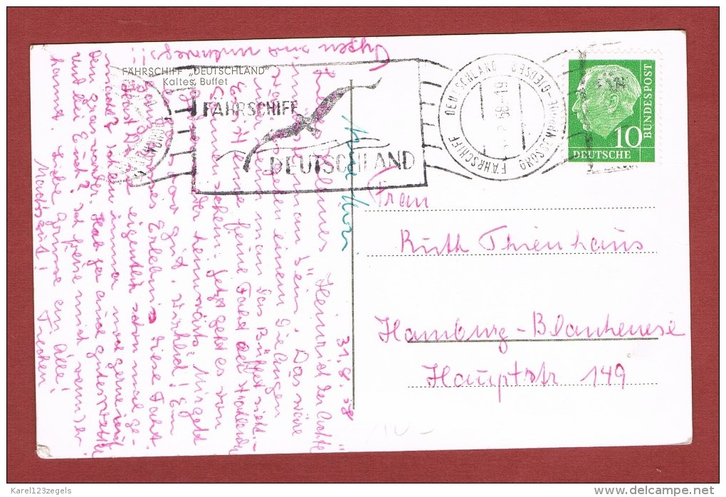 Fährschiff Deutschland  Grossenrode - Giessen 31/8/1959 Postkarte - Briefe U. Dokumente