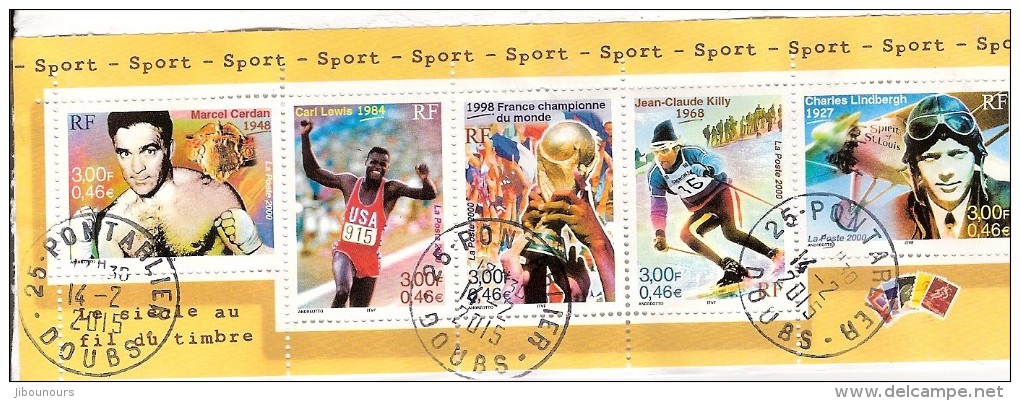 Bande De 5 Timbres Oblitérés Issue Du Bloc Le Siècle Au Fil Du Timbre  Sport - Oblitérés