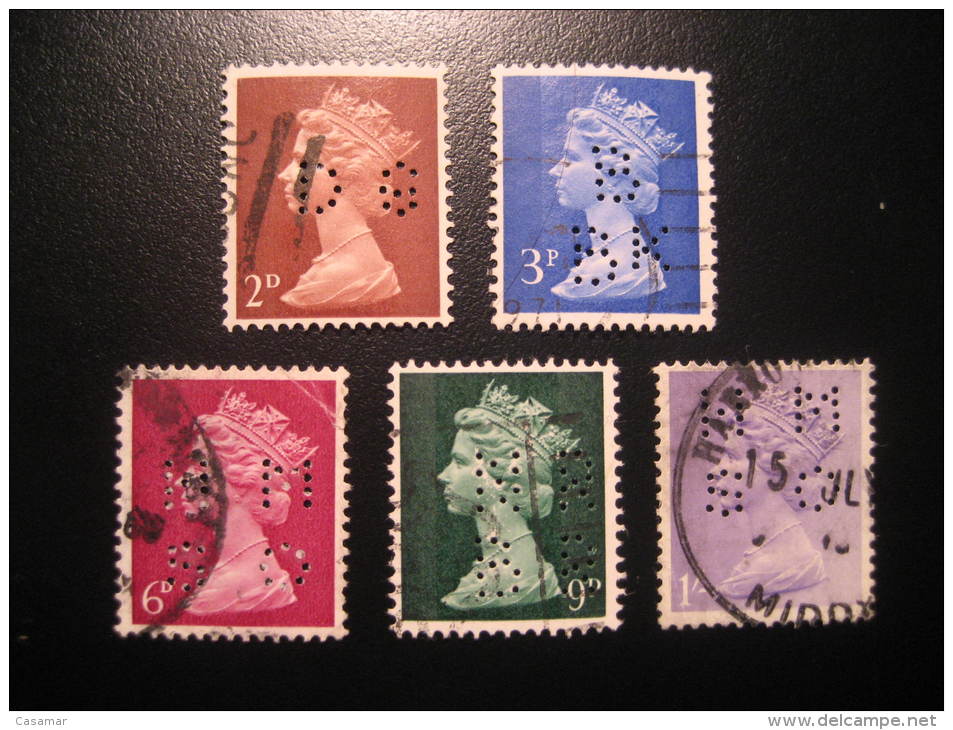 Perforated 5 Stamp Lot Revenue Fiscal Tax Postage Due Official England UK GB - Revenue Stamps