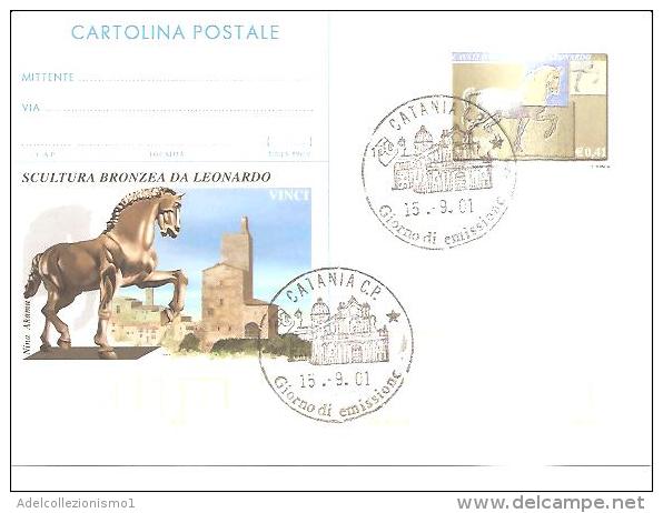 63358) Intero Postale Cavallo Di Leonardo Da Vinci-da 0,41c.-FDC-15-9-2001 - Entero Postal