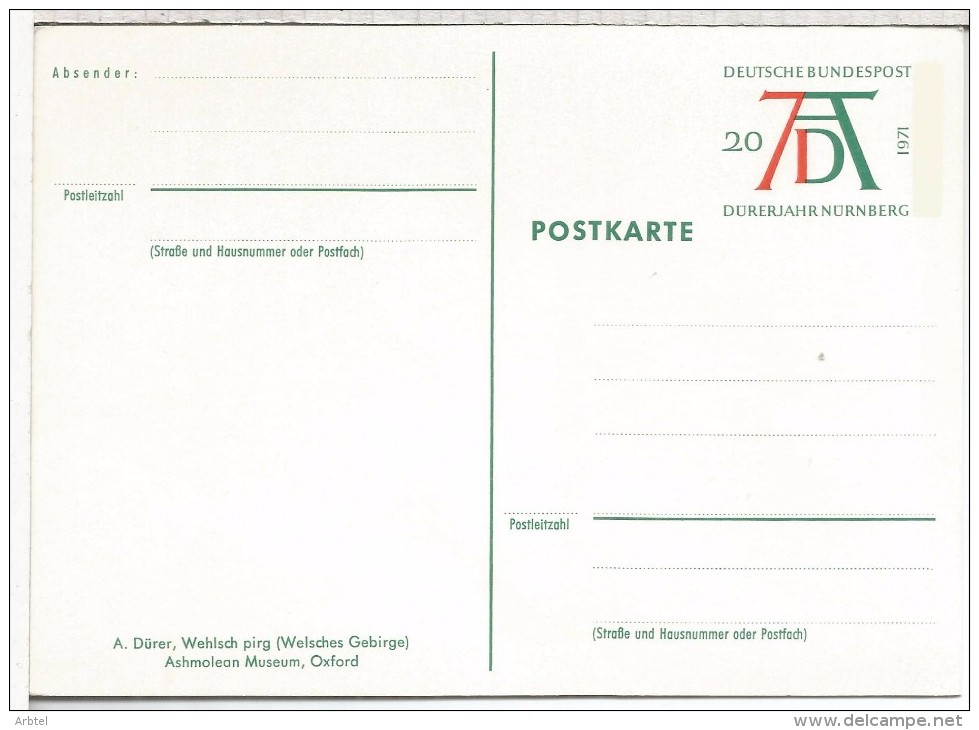 ALEMANIA ENTERO POSTAL ALBERTO DURERO DURER ARTE GRABADO - Grabados