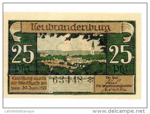 Allemagne Notgeld Neubrandburg 25 Pfennig 1921 NEUF - Collections