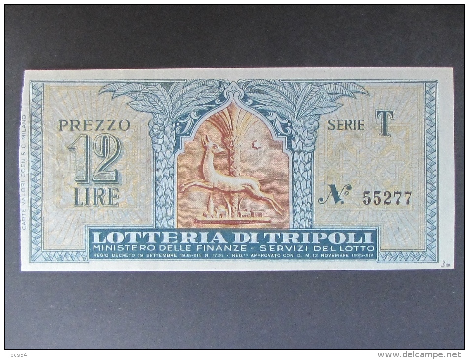 BIGLIETTO LOTTERIA 1936 TRIPOLI SPL - Biglietti Della Lotteria