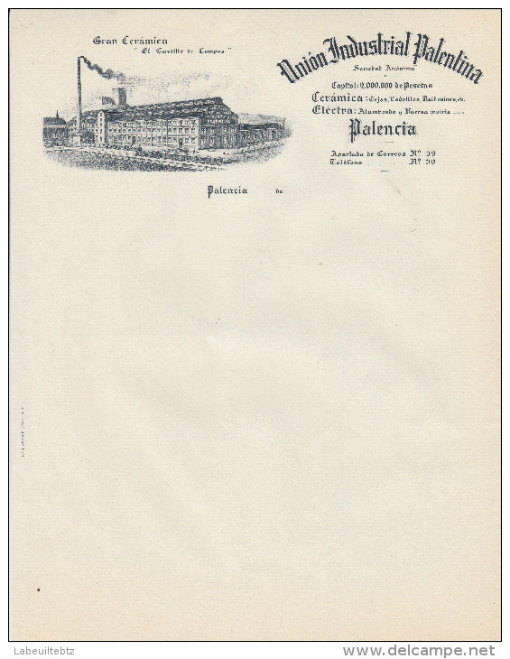 CASTILLA Y LEON - PALENCIA - Union Industrial Palentina - Ceramicas Tejas Ladrillos Baldosines PRIX FIXE - España