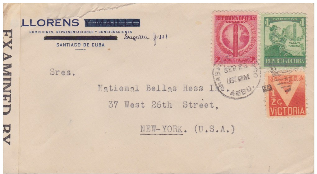 Cuba; Censored Cover To USA 1945 - Lettres & Documents