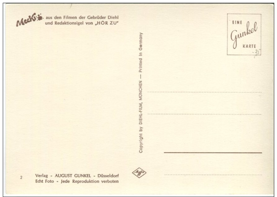 Diehl Film Postcard, Mecki, Ein Lied Für Dien, Aus Der Filmen Der Gebrüder Diehl - Mecki