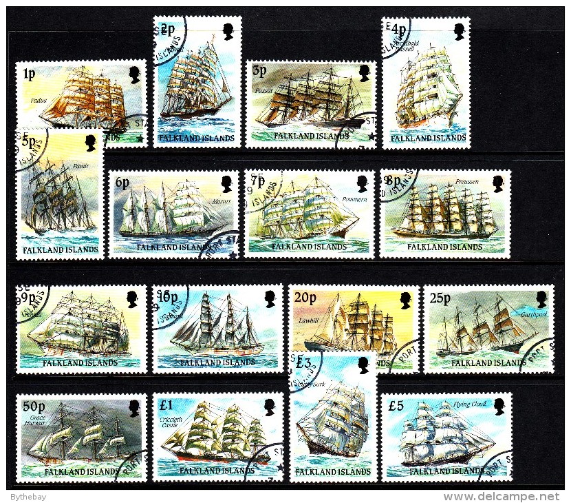 Falkland Islands Used Scott #485-#500 Complete Set Of 16 Sailing Ships - Falkland