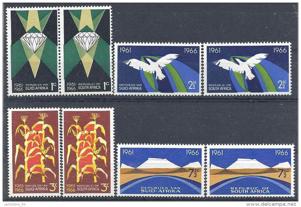 1966 AFRIQUE DU SUD 298-305** Diamant, Maïs, Mines, Oiseau Stylisé, 4 Paires Se Tenant - Neufs