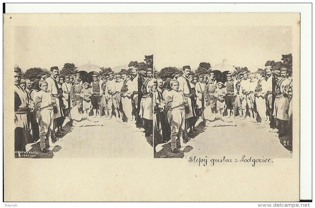 CG430   --  MONTENEGRO, PODGORICA  --  SLEPI GUSLAR --   BLIND, AVEUGLE MUSICIEN  --  STEREO CARD - Stereoskope - Stereobetrachter