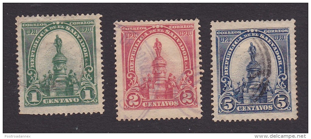 El Salvador, Scott #283-284, 286, Used, Morazan Monument, Issued 1903 - El Salvador