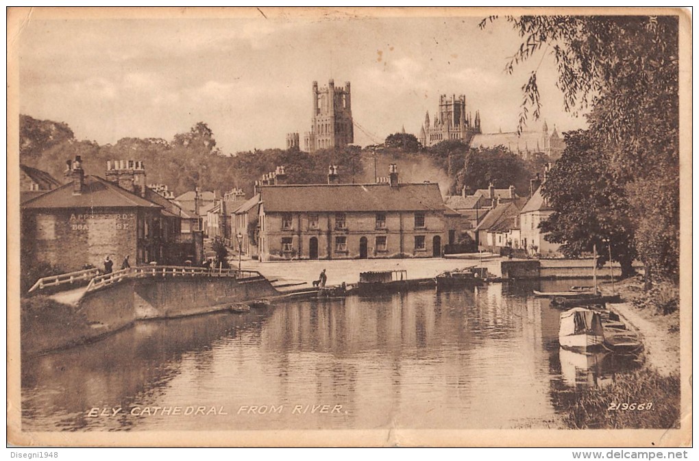 04999 "INGHILTERRA --  CAMBRIDGESHIRE-  ELY CATHEDRAL FROM RIVER" ANIMATA. CART. POST. ORIG. SPEDITA 1949 - Ely