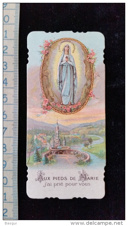 Chromo Illustré Souvenir , Invocations ," Aux Pieds De Marie " - Images Religieuses