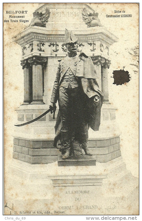 Belfort Monument Des Trois Sieges Statue Du Commandant Legrand Tampon Militaire 28eme Bataillon Scan Recto Verso - Belfort – Siège De Belfort