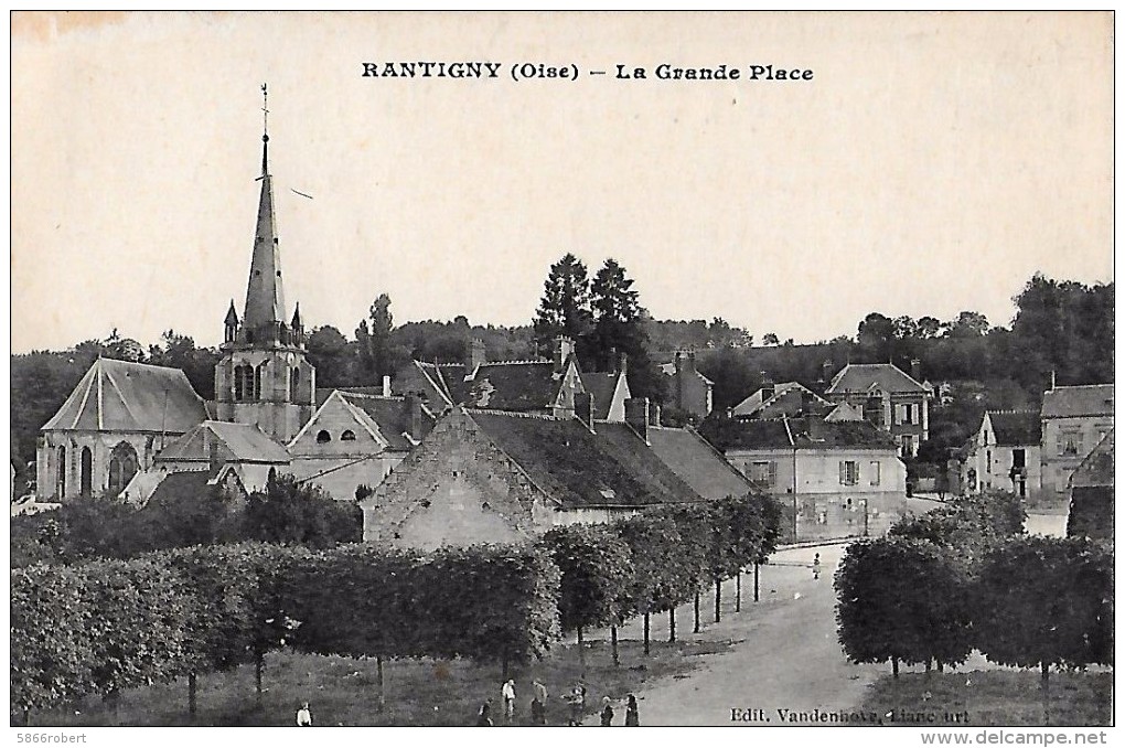 CARTE POSTALE ORIGINALE ANCIENNE : RANTIGNY ; LA GRANDE PLACE ; ANIMEE ; OISE (60) - Rantigny