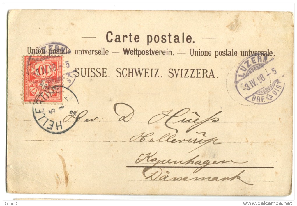 Gruss Aus LUZERN 1898 Künzli Nach Dänemark Farblitho - Luzern